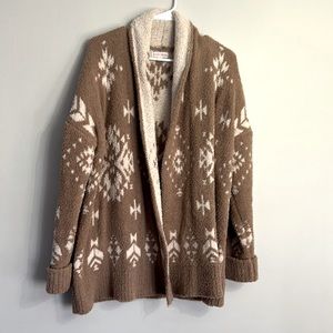 Knox Rose Basket Cardigan Sweater Open Front Aztec Cozy Soft Plush Women's L